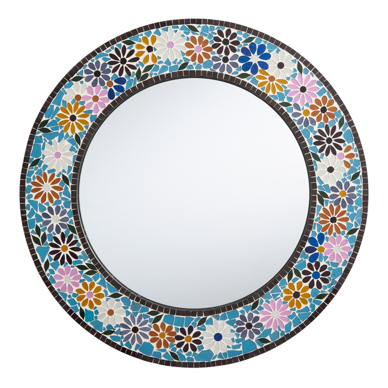 Round Multicolor Glass Mosaic Floral Wall Mirror