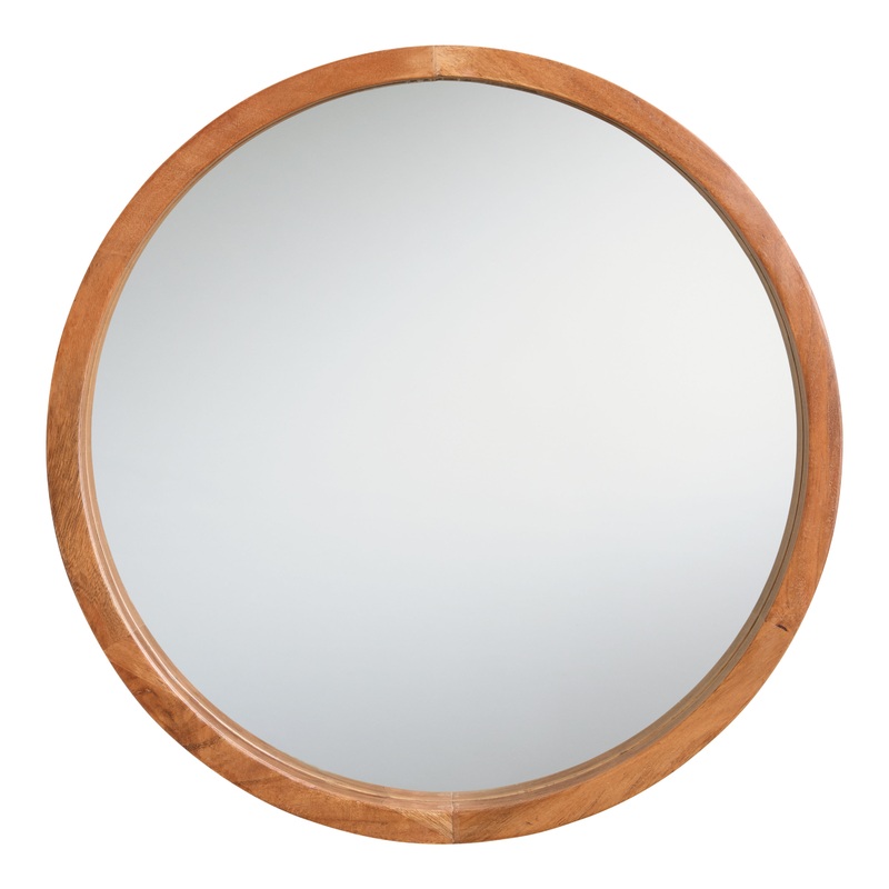 Round Natural Acacia Wood Wall Mirror