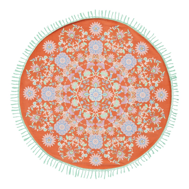 Round Orange Multicolor Kaleidoscope Cotton Festival Blanket