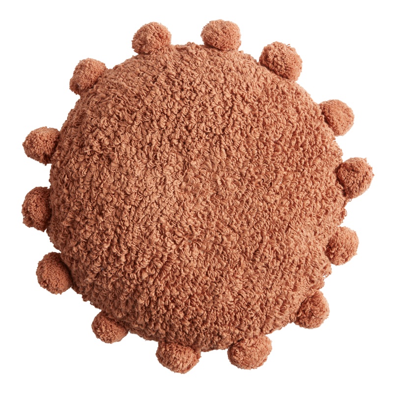 Round Rust Pom Pom Throw Pillow