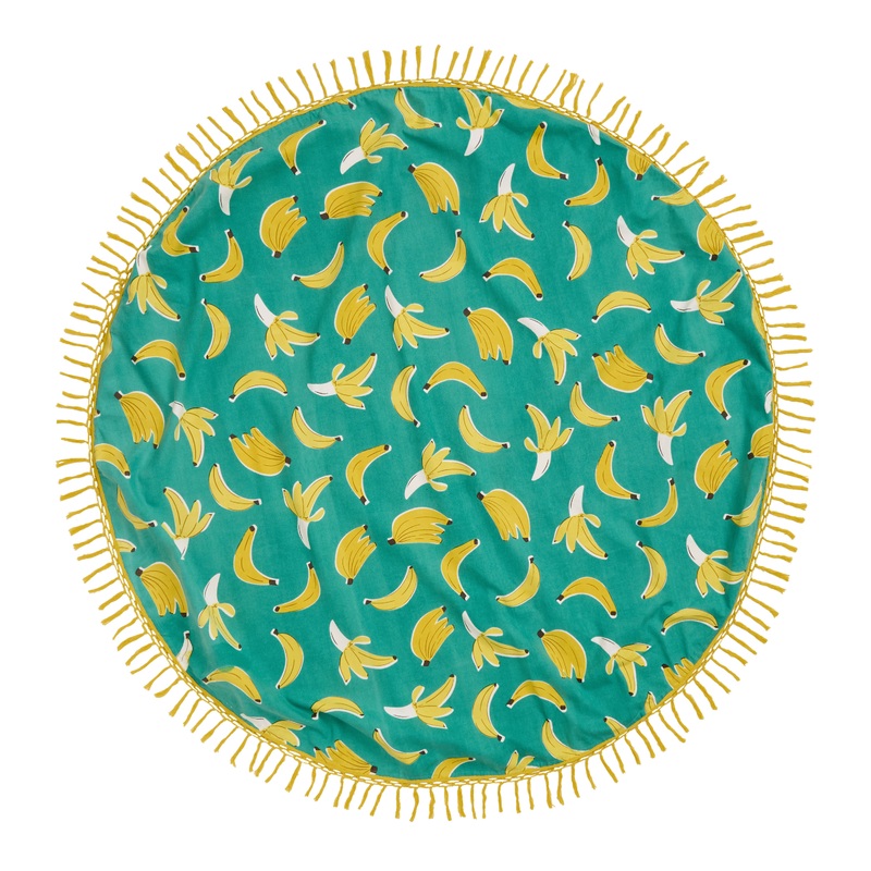 Round Teal and Yellow Bananas Cotton Festival Blanket