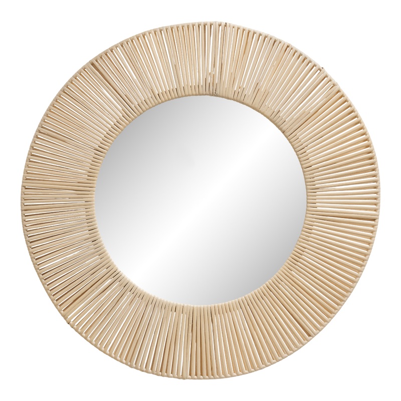 Round White Rattan Wrapped Wall Mirror