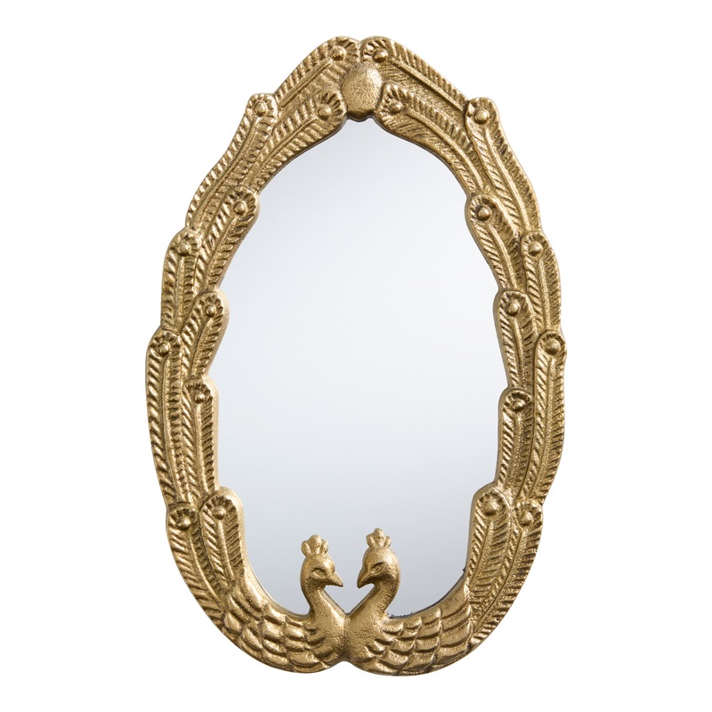 Small Oval Gold Metal Double Peacocks Wall Mirror
