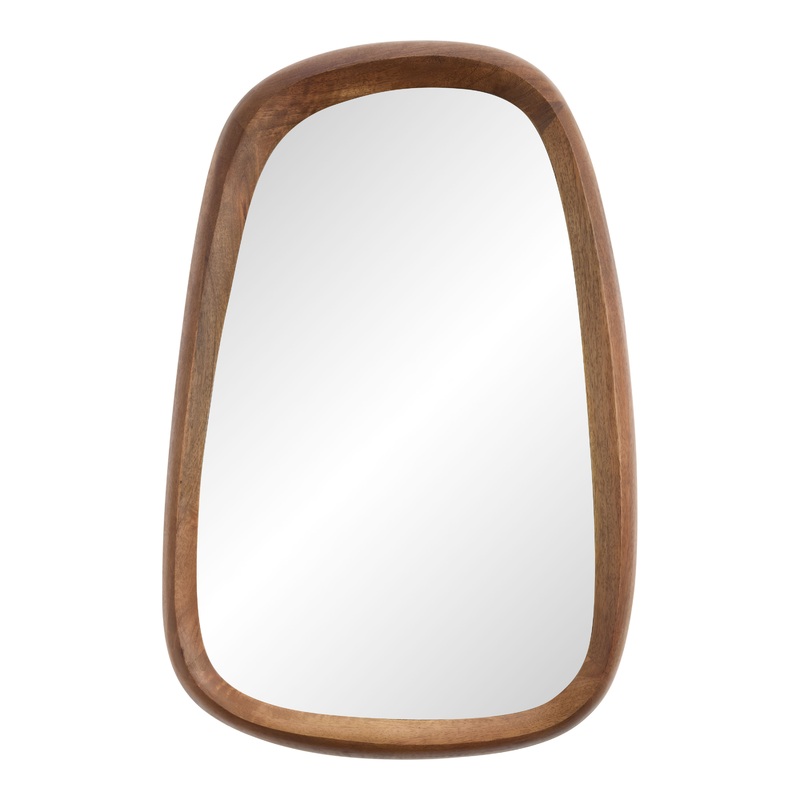Small Walnut Brown Wood Organic Pebble Wall Mirror