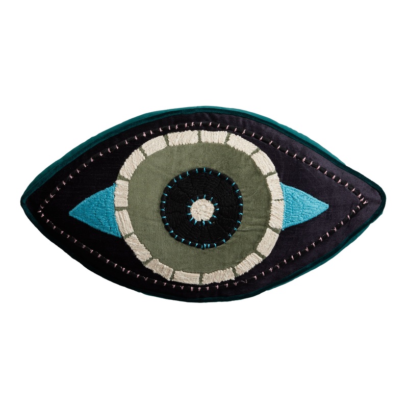 Teal and Black Evil Eye Shaped Gusseted Throw Pillow