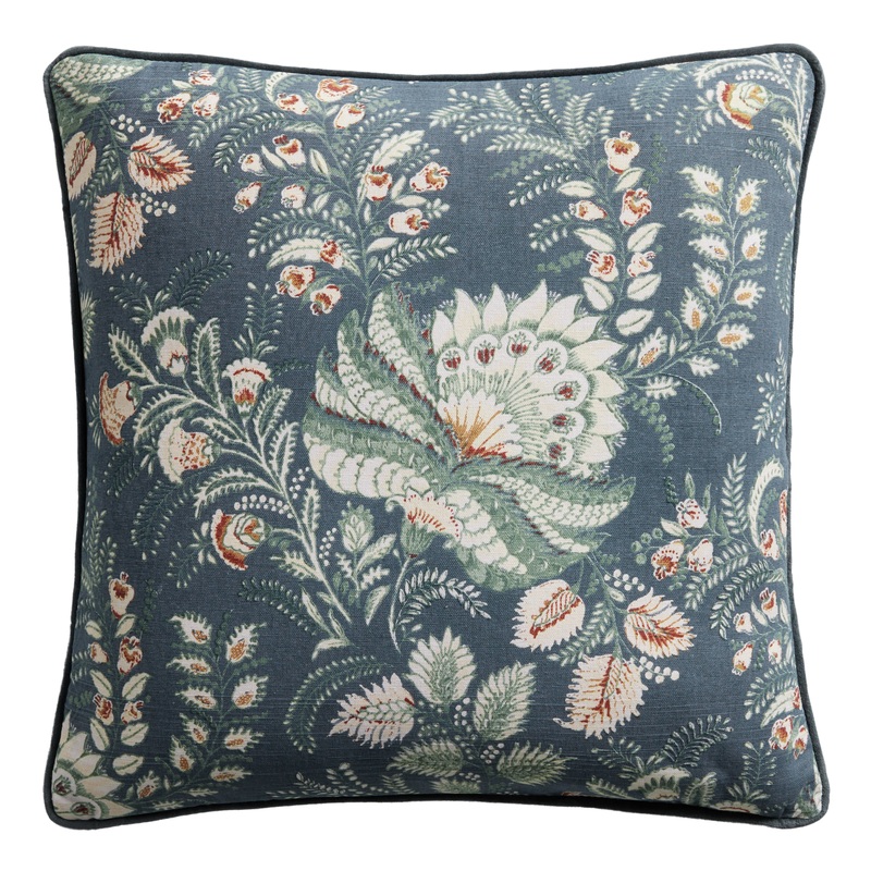 Teal Blue Jacobean Floral Throw Pillow