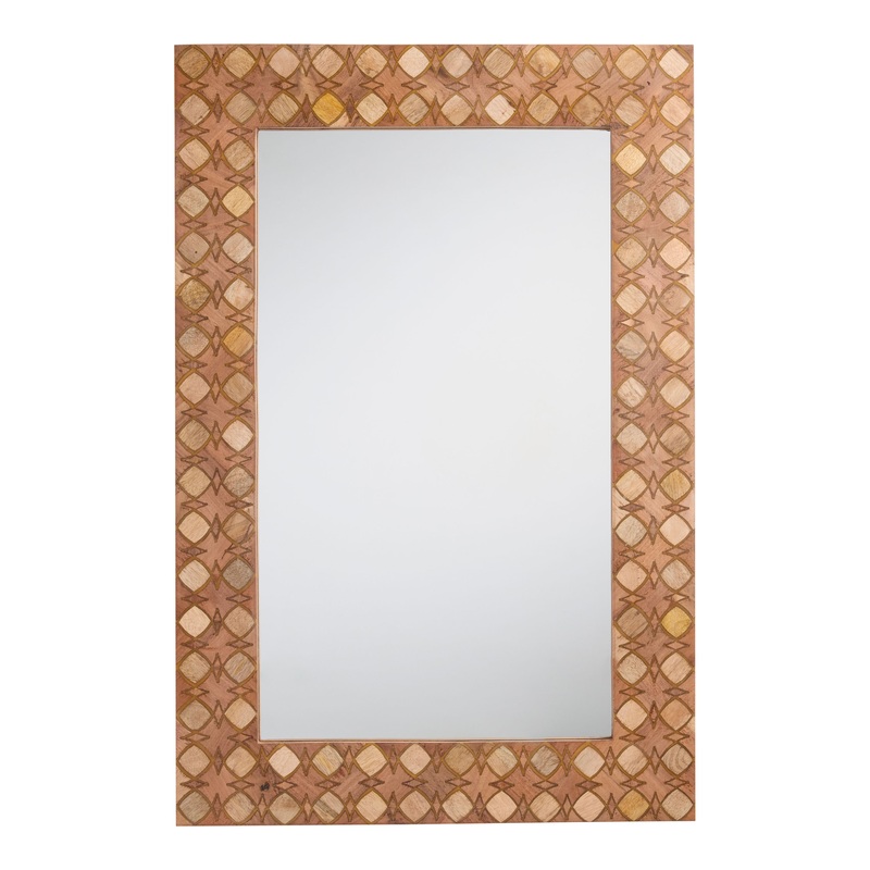 Wood and Gold Inlay Diamond Wall Mirror