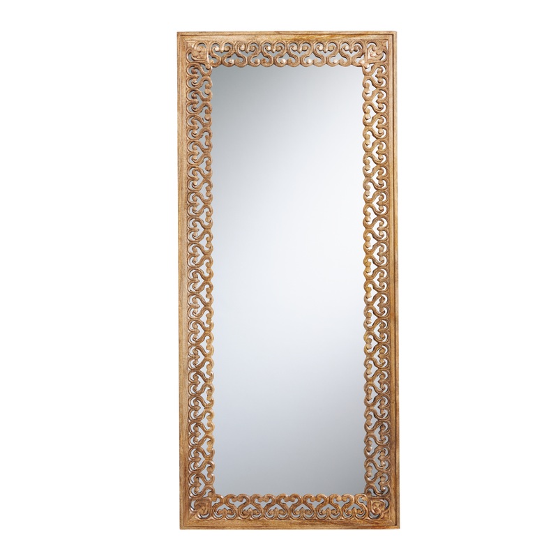 CRAFT Aja Natural Carved Wood Leaning Full Length Mirror