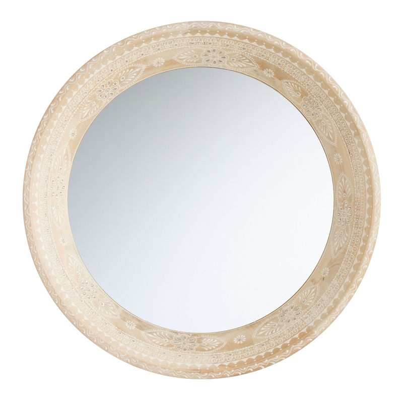 CRAFT Henna Round Carved Wood Wall Mirror