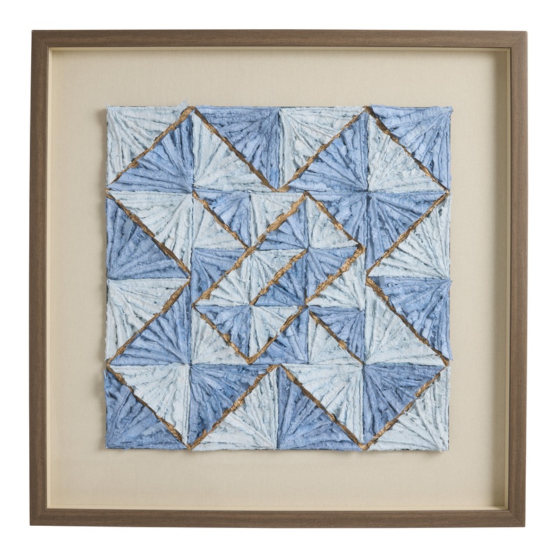 Denim Blue Rice Paper Geo Shadow Box Wall Art