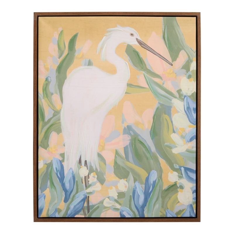 Floral Egret Framed Canvas Wall Art