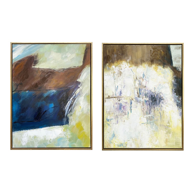 Harmony Abstract Diptych Framed Canvas Wall Art 2 Piece