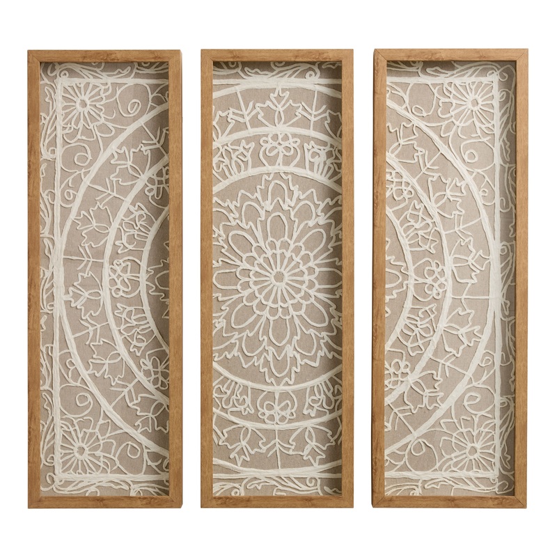 Ivory and Beige Rice Paper Geo Shadow Box Wall Art 3 Piece
