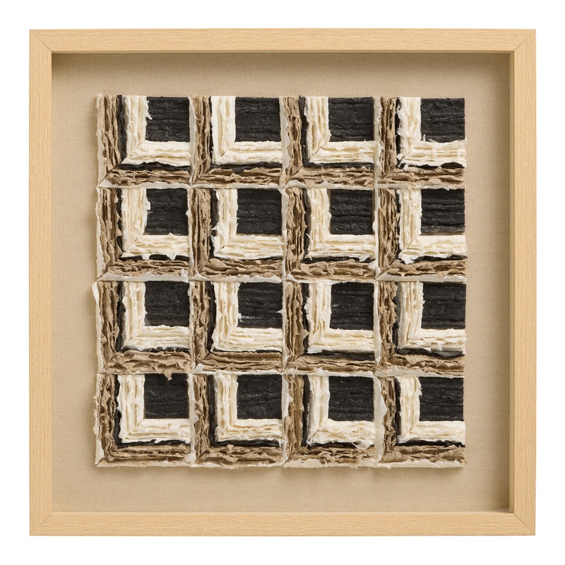 Ivory and Brown Rice Paper Geo Shadow Box Wall Art