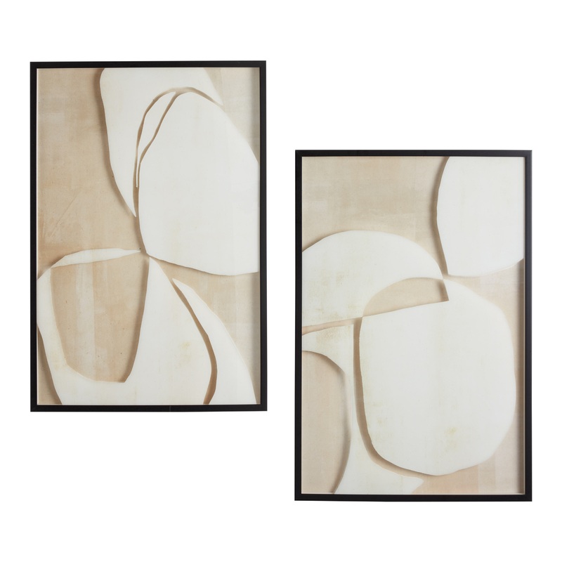Ivory Hush Abstract Framed Glass Wall Art 2 Piece
