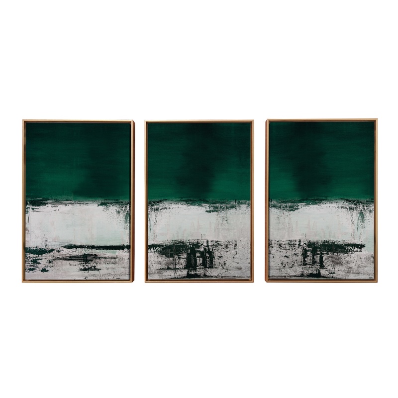 Malachite Green Abstract Framed Canvas Wall Art 3 Piece