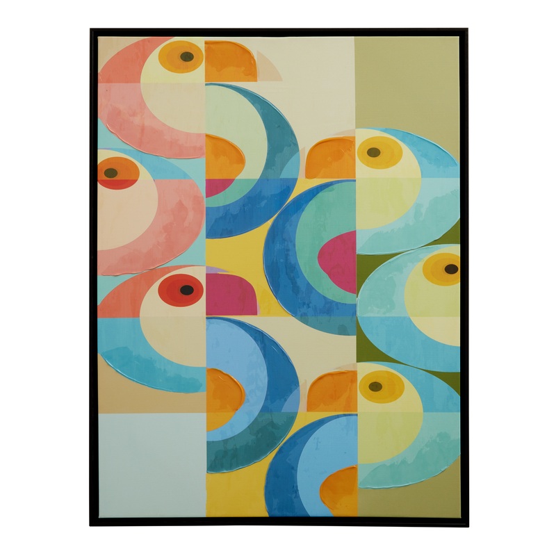 Multicolor Retro Abstract Toucan Framed Canvas Wall Art