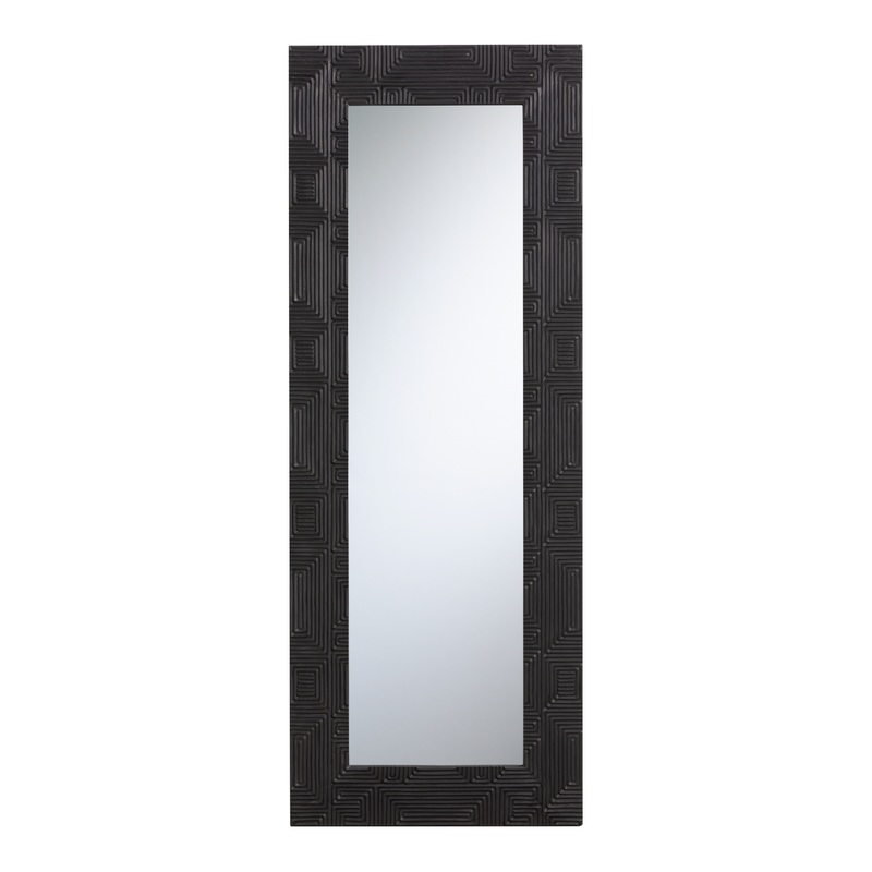 Naya Matte Black Carved Wood Leaning Full Length Mirror