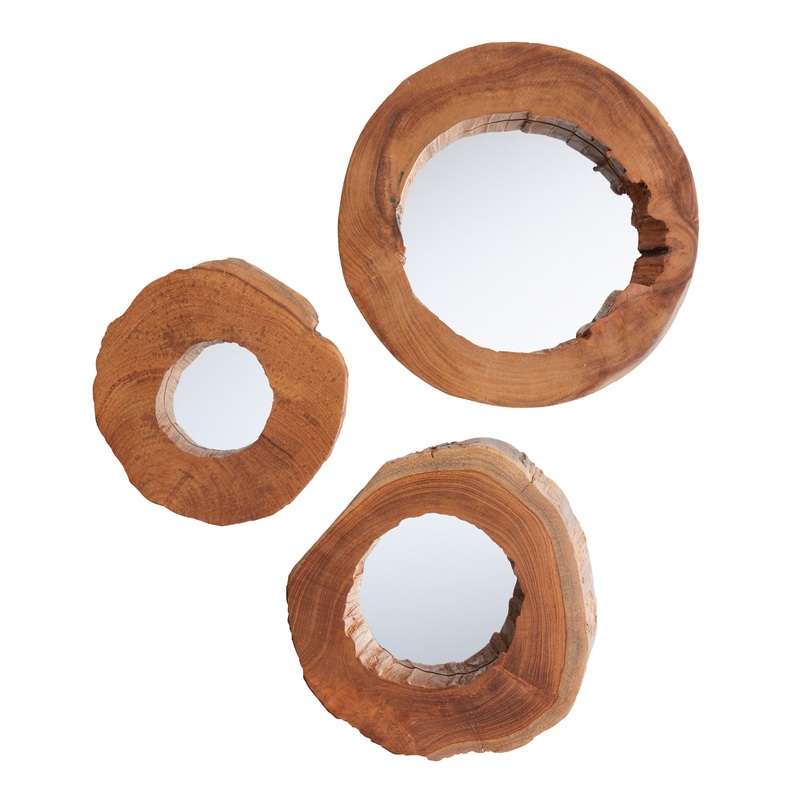 Organic Teak Wood Mirrors 3 Piece Set