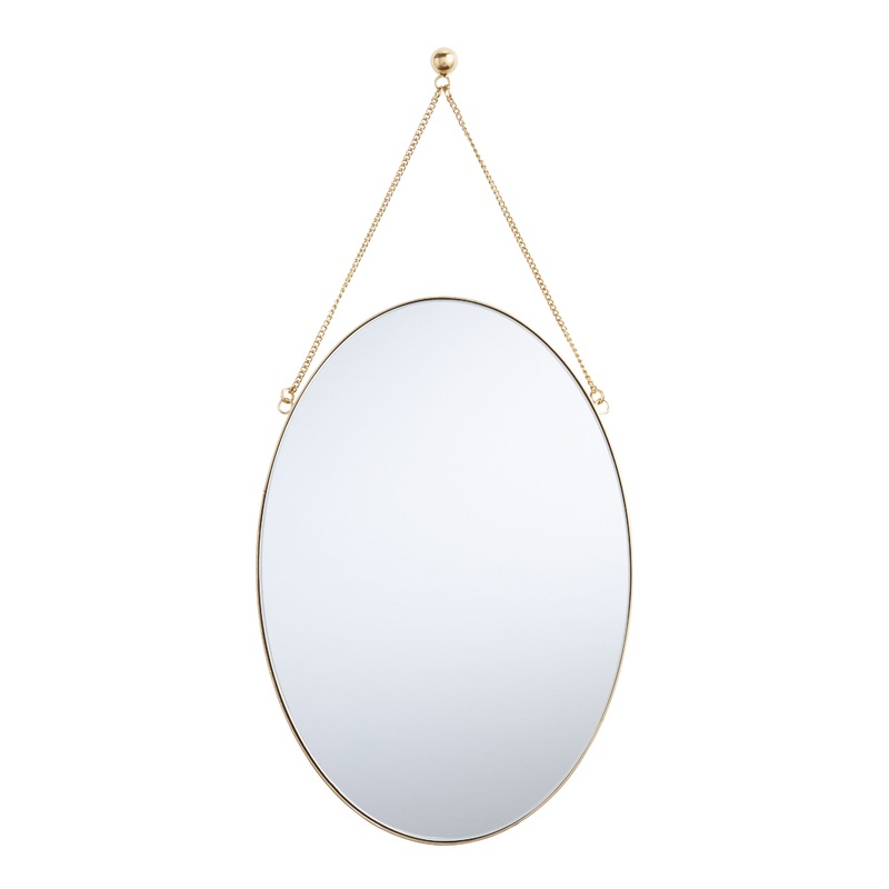 Oval Gold Hanging Wall Mirror With Chain