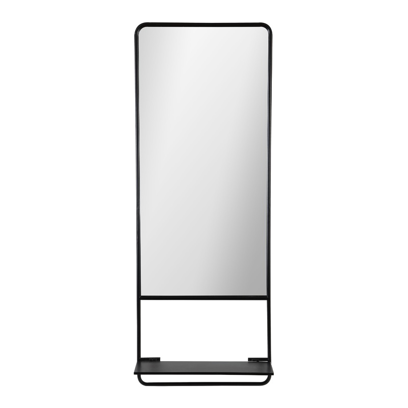 Rectangular Black Wall Mirror with Shelf