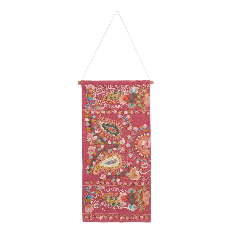 Red Paisley Embroidered Cotton Framed Wall Art