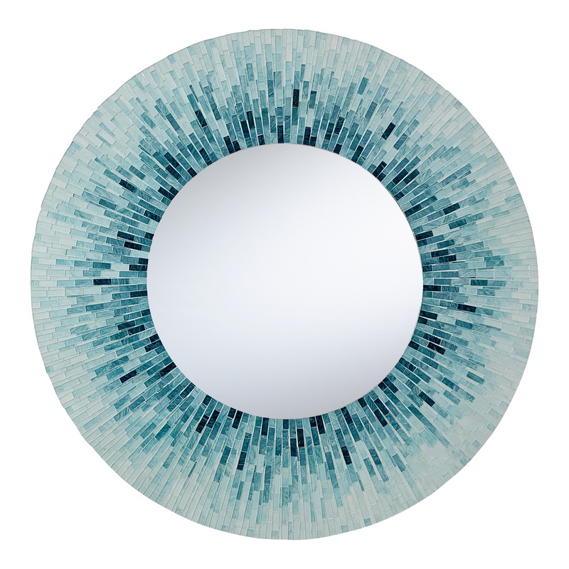 Round Aqua Glass Mosaic Wall Mirror