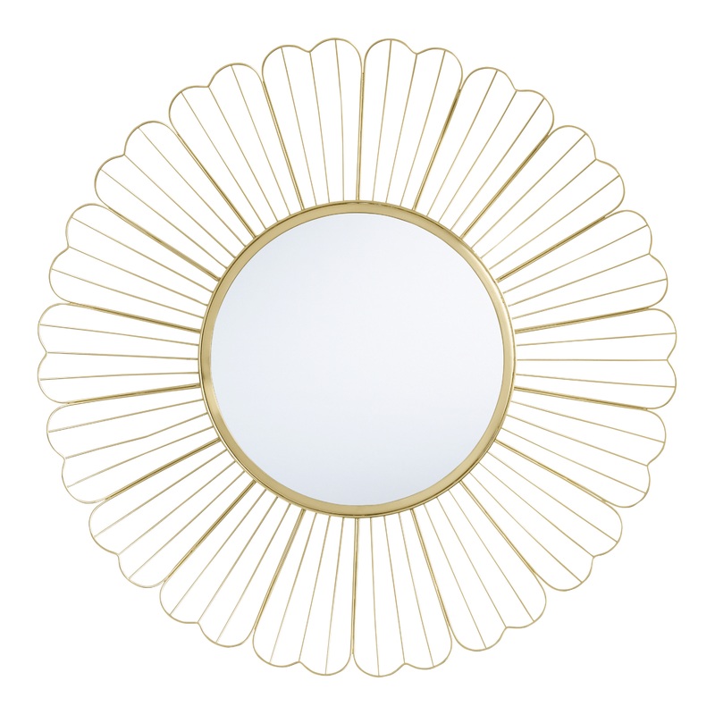 Round Gold Wire Floral Wall Mirror