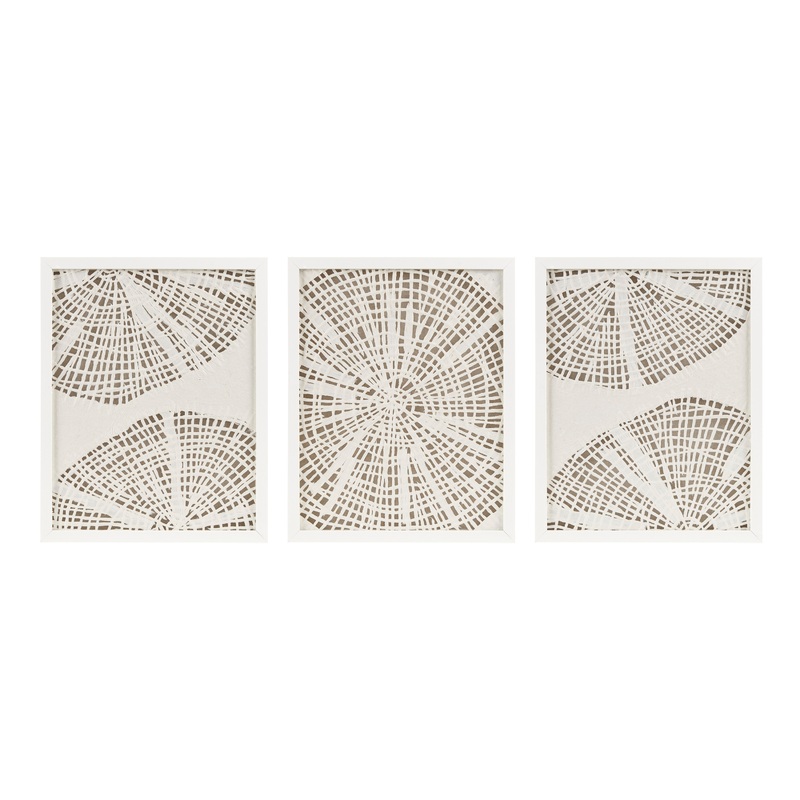 Sodo White Rice Paper Coastal Shadow Box Wall Art 3 Piece