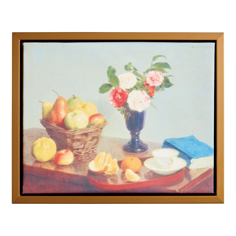 Still Life with Bouquet and Fruit Framed Canvas Wall Art