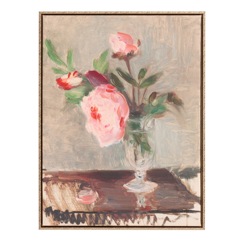 Vintage Peonies Still Life Framed Canvas Wall Art