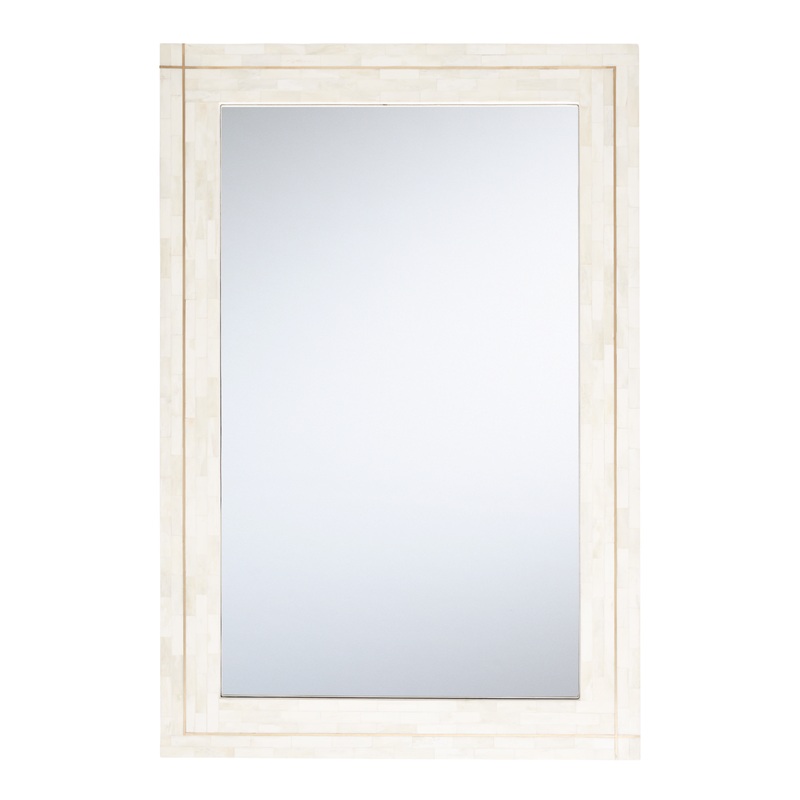White Bone Mosaic and Brass Inlay Wall Mirror
