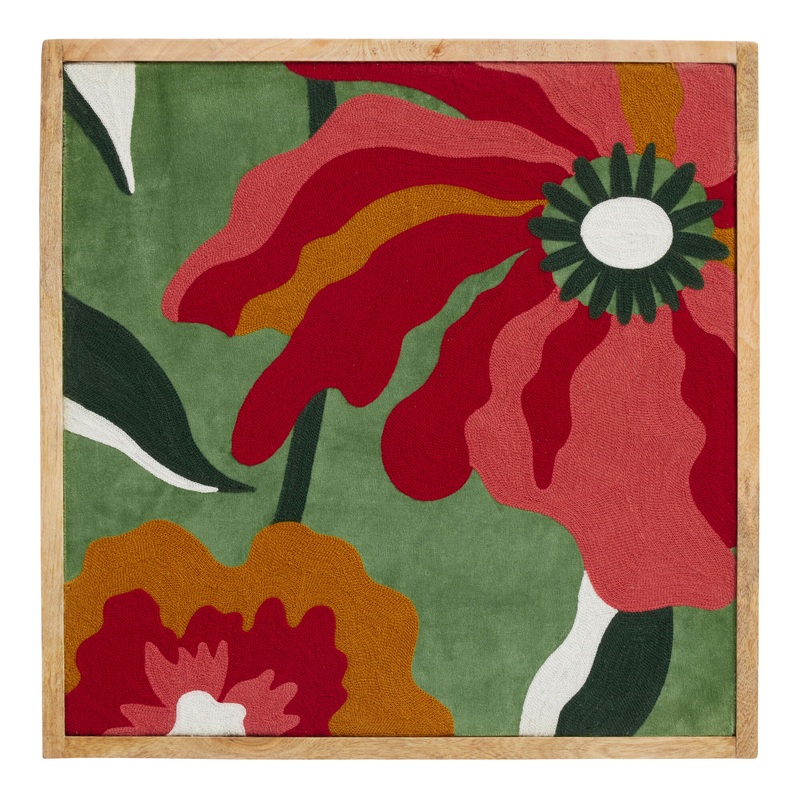 Abstract Floral Embroidered Textile Framed Wall Art