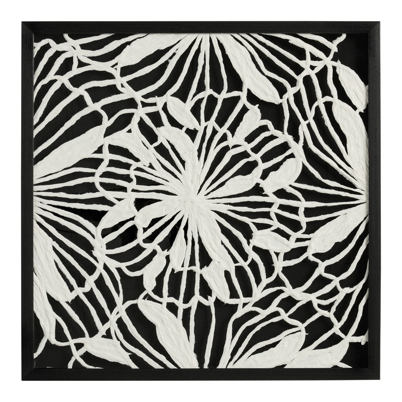 Black and White Rice Paper Botanical Shadow Box Wall Art