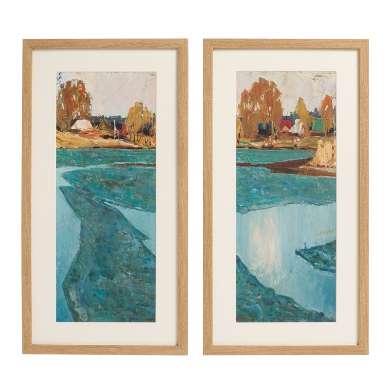 Blue Abstract Landscape Framed Wall Art 2 Piece