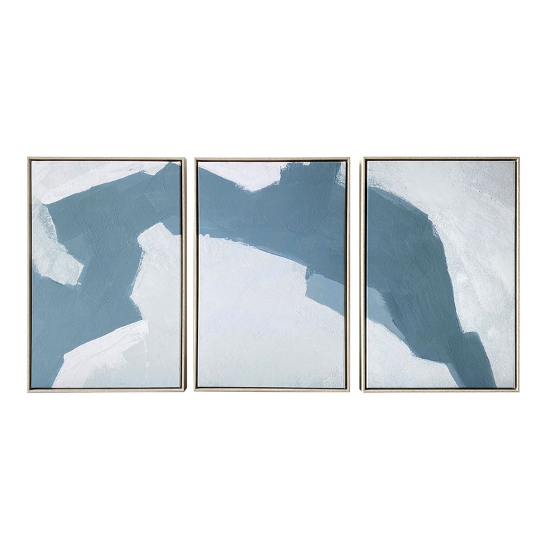 Blue Abstract Triptych Framed Canvas Wall Art 3 Piece