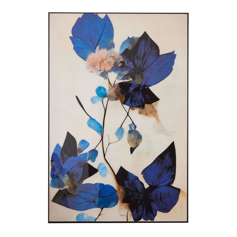 Blue and Ivory Resin Florals Framed Wall Art