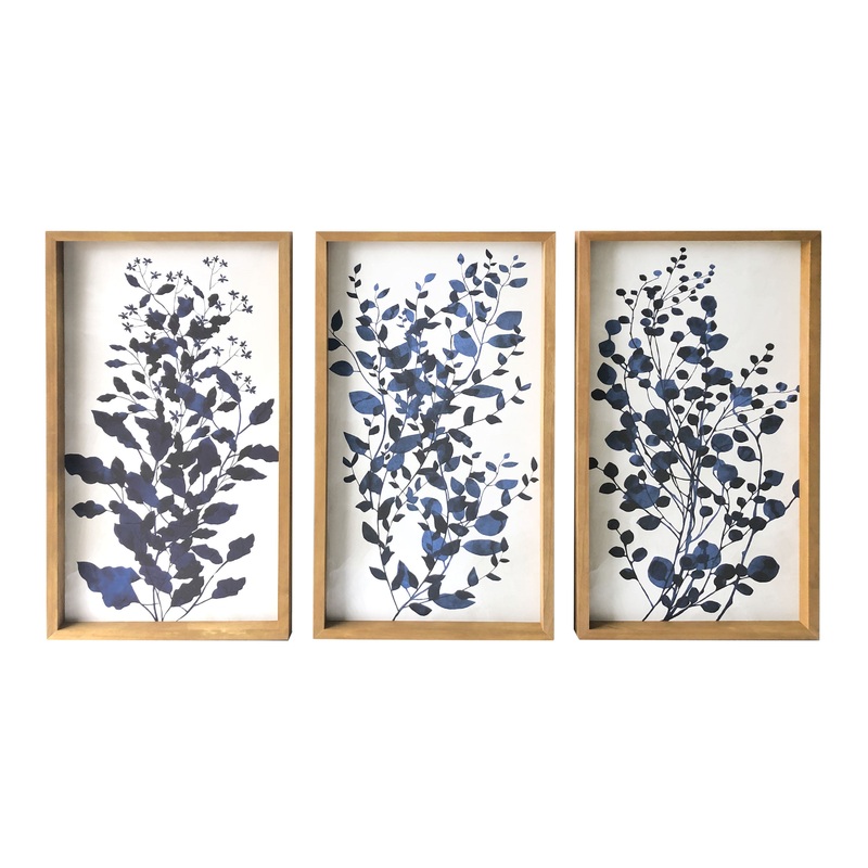 Blue Branches Framed Canvas Wall Art 3 Piece