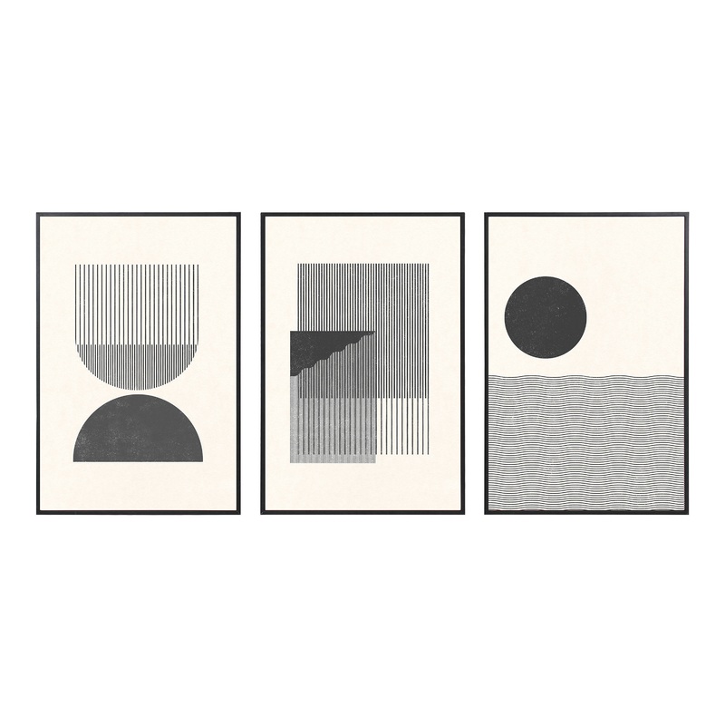 Charcoal and Cream Retro Framed Wall Art 3 Piece