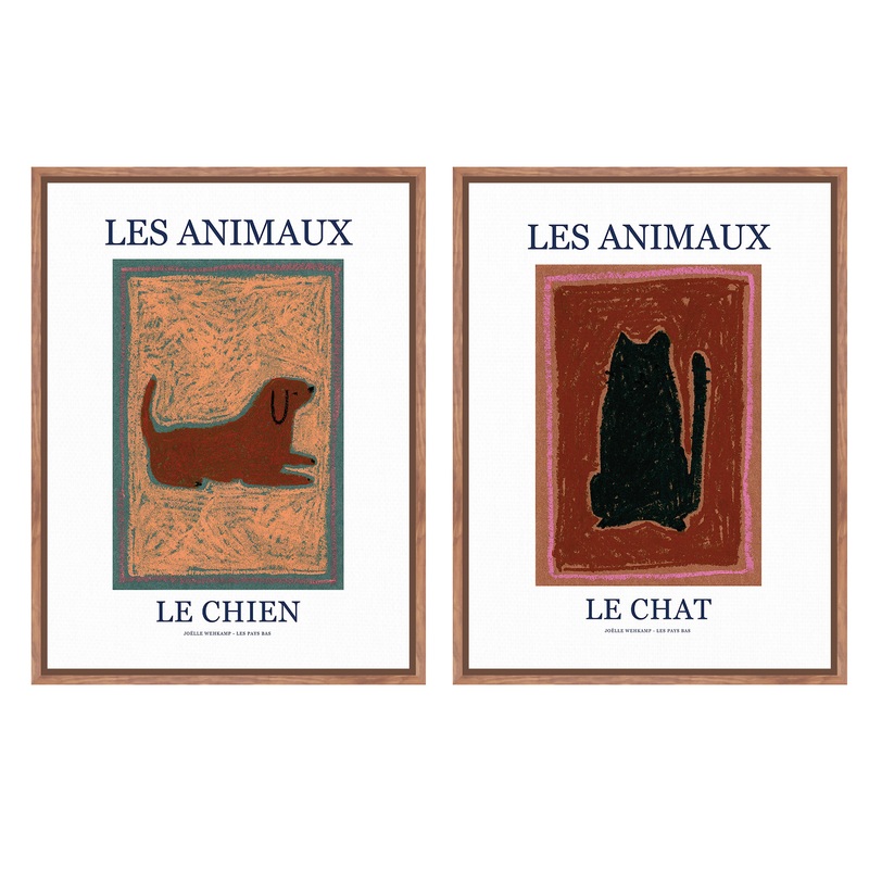 Chat Chien by Jolle Wehkamp Canvas Wall Art 2 Piece