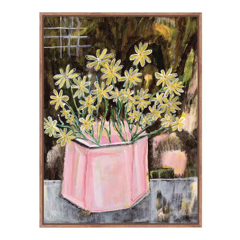 Ditsy Daisies in Pink Vase Framed Canvas Wall Art