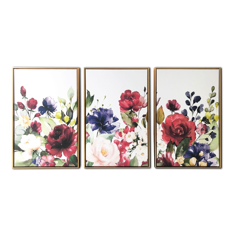 Floral Garden Triptych Framed Canvas Wall Art 3 Piece