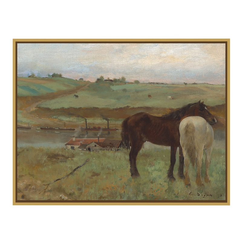 Horses in a Meadow by Edgar Degas Framed Canvas Wall Art