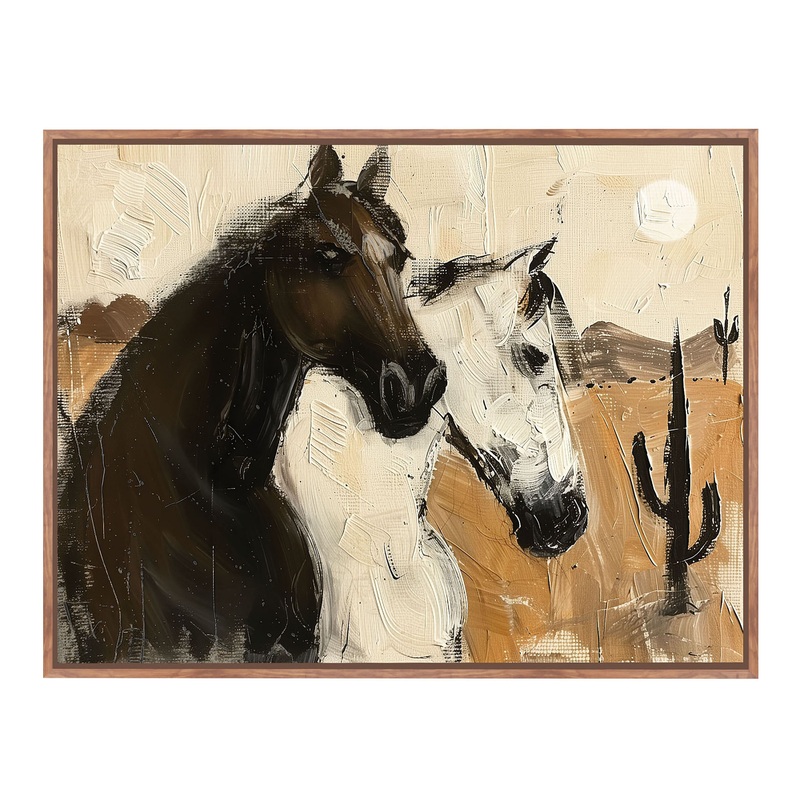 Horses in the Desert Landscape Framed Canvas Wall Art