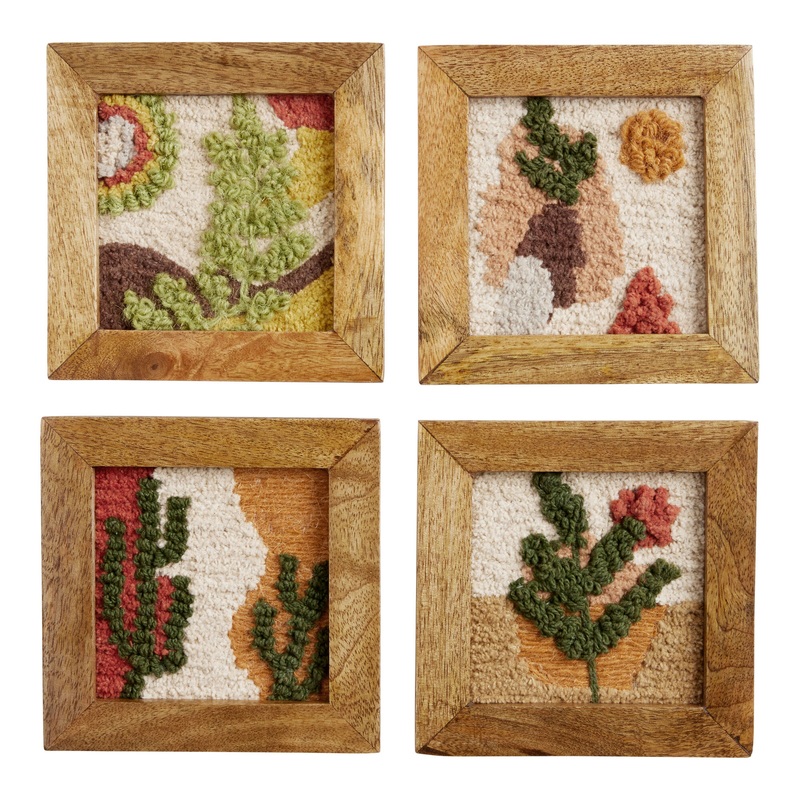 Mini Botanical Tufted Textile Framed Wall Art 4 Piece