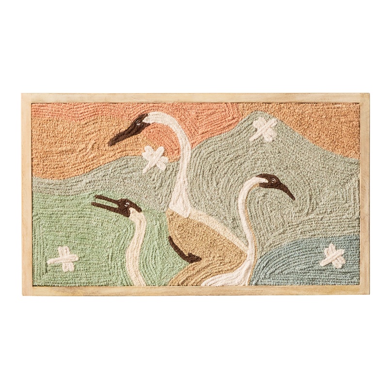 Multicolor Crane Embroidered Cotton Framed Wall Art