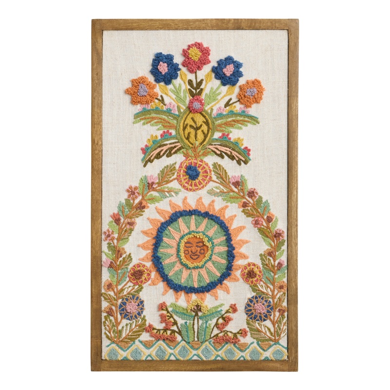 Multicolor Florals Embroidered Cotton Framed Wall Art