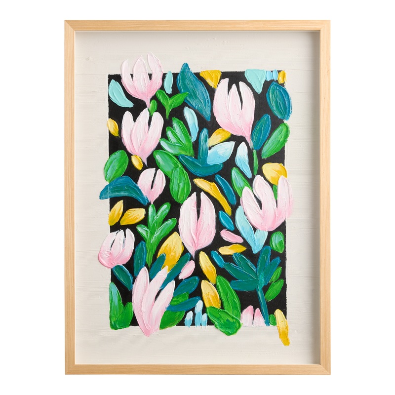 Pink And Teal Tulip Hand Painted Shadow Box Wall Art