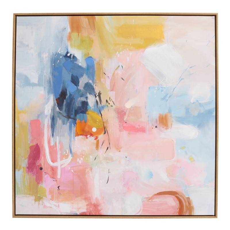 Pink, Blue and Gold Abstract Framed Canvas Wall Art