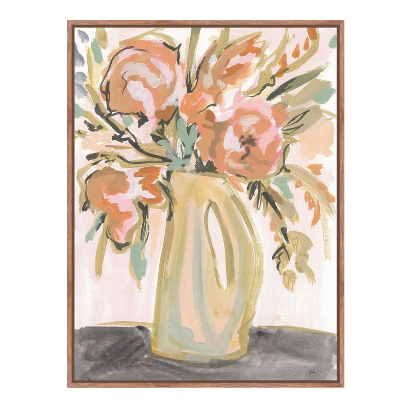 Pink Boho Floral Abstract Framed Canvas Wall Art